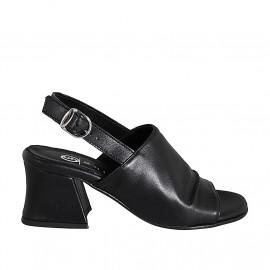 Woman's highfronted sandal in black leather heel 5 - Available sizes:  32, 33, 34, 35, 42, 43, 44