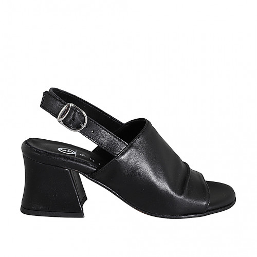 Sandale pour femmes en cuir noir talon 5 - Pointures disponibles:  32, 33, 34, 35, 42, 43, 44, 45