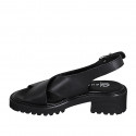 Woman's sporty sandal in black leather heel 4 - Available sizes:  32, 33, 34, 35, 42, 43, 44, 45