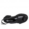 Woman's sporty sandal in black leather heel 4 - Available sizes:  32, 33, 34, 35, 42, 43, 44, 45