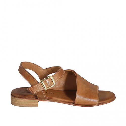 Sandale pour femmes avec courroie en cuir cognac talon 2 - Pointures disponibles:  32, 34, 35, 42, 43, 44, 45