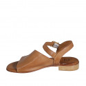 Woman's sandal with strap in cognac brown leather heel 2 - Available sizes:  32, 34, 35, 42, 43, 44, 45