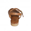 Woman's sandal with strap in cognac brown leather heel 2 - Available sizes:  32, 34, 35, 42, 43, 44, 45