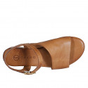 Woman's sandal with strap in cognac brown leather heel 2 - Available sizes:  32, 34, 35, 42, 43, 44, 45