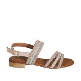 Woman's sandal in silver and copper laminated leather with rhinestones heel 2 - Available sizes:  32, 33, 34, 35, 43, 44, 45