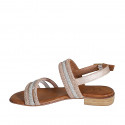 Woman's sandal in silver and copper laminated leather with rhinestones heel 2 - Available sizes:  32, 33, 34, 35, 42, 43, 44, 45