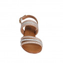 Woman's sandal in silver and copper laminated leather with rhinestones heel 2 - Available sizes:  32, 33, 34, 35, 42, 43, 44, 45