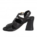 Woman's strap sandal in dark brown leather heel 7 - Available sizes:  32, 33, 34, 35, 42, 43, 44, 45