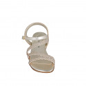 Woman's strap sandal with rhinestones in platinum laminated braided leather heel 3 - Available sizes:  32, 33, 34, 35, 42, 43, 44, 45