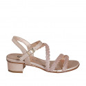 Woman's strap sandal with rhinestones in copper laminated braided leather heel 3 - Available sizes:  32, 33, 34, 35, 42, 43, 44, 45