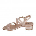 Woman's strap sandal with rhinestones in copper laminated braided leather heel 3 - Available sizes:  32, 33, 34, 35, 42, 43, 44, 45