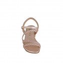 Woman's strap sandal with rhinestones in copper laminated braided leather heel 3 - Available sizes:  32, 33, 34, 35, 42, 43, 44, 45