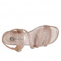 Woman's strap sandal with rhinestones in copper laminated braided leather heel 3 - Available sizes:  32, 33, 34, 35, 42, 43, 44, 45