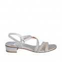 Woman's strap sandal with rhinestones in silver laminated braided leather heel 3 - Available sizes:  32, 33, 34, 35, 42, 43, 44, 45