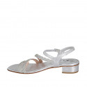 Woman's strap sandal with rhinestones in silver laminated braided leather heel 3 - Available sizes:  32, 33, 34, 35, 42, 43, 44, 45