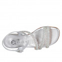 Woman's strap sandal with rhinestones in silver laminated braided leather heel 3 - Available sizes:  32, 33, 34, 35, 42, 43, 44, 45