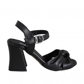 Woman's sandal with strap and knot in black leather heel 7 - Available sizes:  32, 33, 35, 42, 43, 44, 45