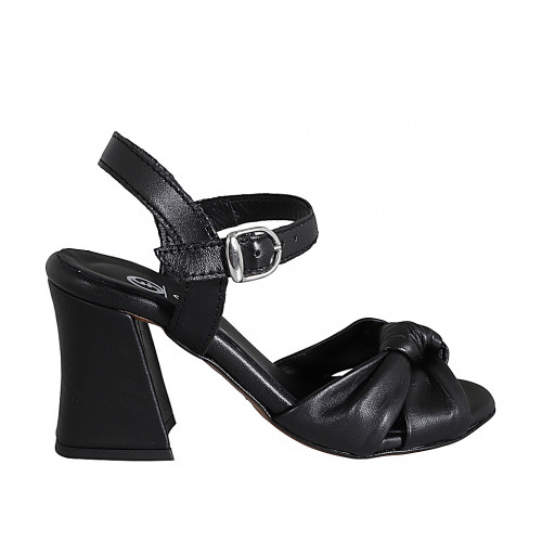 Woman's sandal with strap and knot in black leather heel 7 - Available sizes:  32, 33, 34, 35, 42, 43, 44, 45