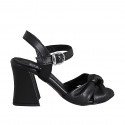 Sandale pour femmes avec courroie et nœud en cuir noir talon 7 - Pointures disponibles:  32, 33, 34, 35, 42, 43, 44, 45