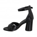 Escarpin ouvert pour femmes avec courroie en cuir verni noir talon 7 - Pointures disponibles:  32, 33, 34, 35, 42, 43, 44, 45