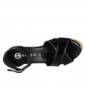 Woman's open shoe with strap and platform in black patent leather wedge heel 9 - Available sizes:  32, 33, 34, 35