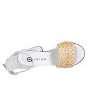 Woman's open shoe with strap in white leather and multicolored raffia heel 7 - Available sizes:  32, 33, 34, 35, 42, 43, 44, 45