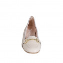 Woman's mocassin with accessory in creme-colored patent leather heel 2 - Available sizes:  32, 33, 34, 35, 42, 43, 44, 45