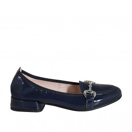 Woman's mocassin with accessory in blue patent leather heel 2 - Available sizes:  32, 33, 34, 35, 43, 44, 45