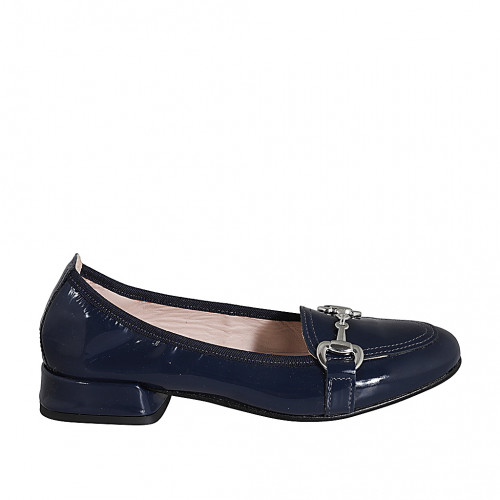 Woman's mocassin with accessory in blue patent leather heel 2 - Available sizes:  32, 33, 34, 35, 42, 43, 44, 45