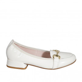 Woman's mocassin with accessory in cream-colored leather heel 2 - Available sizes:  32, 33, 34, 35, 42, 43, 44, 45