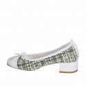 Woman's ballerina with bow and captoe in white leather and multicolored fabric heel 4 - Available sizes:  32, 33, 34, 35, 42, 43, 44, 45