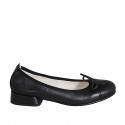 Woman's ballerina shoe with captoe and bow in black leather heel 2 - Available sizes:  33, 34, 35, 42, 43, 44, 45