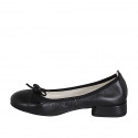 Woman's ballerina shoe with captoe and bow in black leather heel 2 - Available sizes:  33, 34, 35, 42, 43, 44, 45