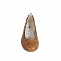 Woman's ballerina with captoe and bow in cognac brown leather heel 2 - Available sizes:  33, 34, 35, 42, 43, 44, 45