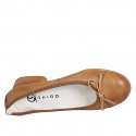 Woman's ballerina with captoe and bow in cognac brown leather heel 2 - Available sizes:  33, 34, 35, 42, 43, 44, 45