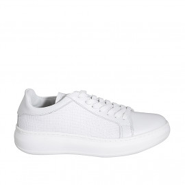 Chaussure à lacets pour femmes avec semelle amovible en cuir et tissu tressé blanc talon compensé 4 - Pointures disponibles:  32, 33, 34, 42, 44, 45