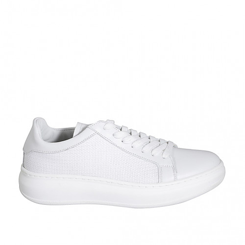 Woman's laced shoe with removable insole in white leather and braided leather wedge heel 4 - Available sizes:  32, 33, 34, 35, 42, 43, 44, 45