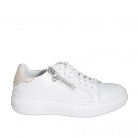 Chaussure pour femmes à lacets avec semelle amovible et fermeture éclair en cuir blanc et cuir verni rose talon compensé 4 - Pointures disponibles:  32, 34, 35, 42, 43, 44