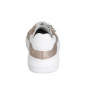 Chaussure pour femmes à lacets avec semelle amovible et fermeture éclair en cuir blanc et cuir laminé platine talon compensé 4 - Pointures disponibles:  32, 33, 34, 35, 42, 43, 44, 45