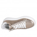 Woman's laced shoe in white leather and cooper laminated leather with removable insole and zipper wedge heel 4 - Available sizes:  32, 33, 34, 35, 42, 43, 44