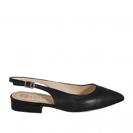 Woman's pointy slingback pump in black leather heel 2 - Available sizes:  33, 34, 35, 43, 44, 45