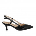 Woman's pointy slingback pump in black patent leather heel 5 - Available sizes:  32, 34, 35, 42, 43, 44, 45