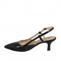 Chaussure ouverte au talon à bout pointu pour femmes en cuir verni noir talon 5 - Pointures disponibles:  32, 34, 35, 42, 43, 44, 45