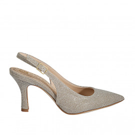 Slingback à bout pointu pour femmes en tissu laminé scintillant platine talon 7 - Pointures disponibles:  32, 33, 35, 43, 44