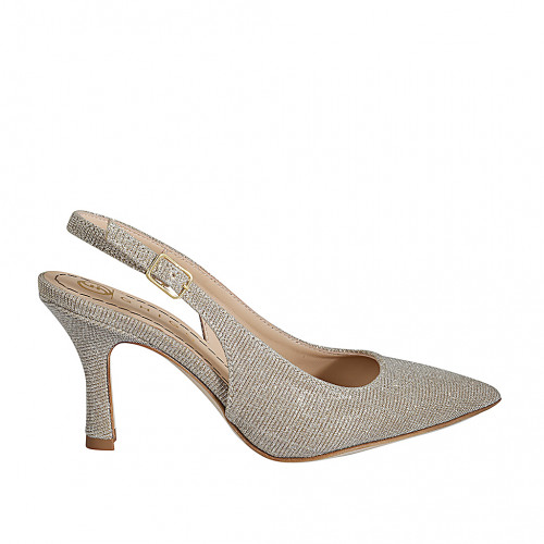 Slingback da donna in tessuto laminato glitterato platino tacco 7 - Misure disponibili: 32, 33, 35, 43, 44