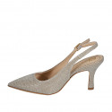 Slingback da donna in tessuto laminato glitterato platino tacco 7 - Misure disponibili: 32, 33, 35, 43, 44