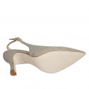 Slingback da donna in tessuto laminato glitterato platino tacco 7 - Misure disponibili: 32, 33, 35, 43, 44