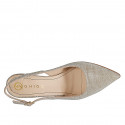 Slingback da donna in tessuto laminato glitterato platino tacco 7 - Misure disponibili: 32, 33, 35, 43, 44