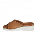 Mule para mujer con elastico en piel cognac cuña 4 - Tallas disponibles:  33, 34, 35