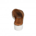 Woman's open mule with elastic band in cognac brown leather wedge heel 4 - Available sizes:  33, 34, 35